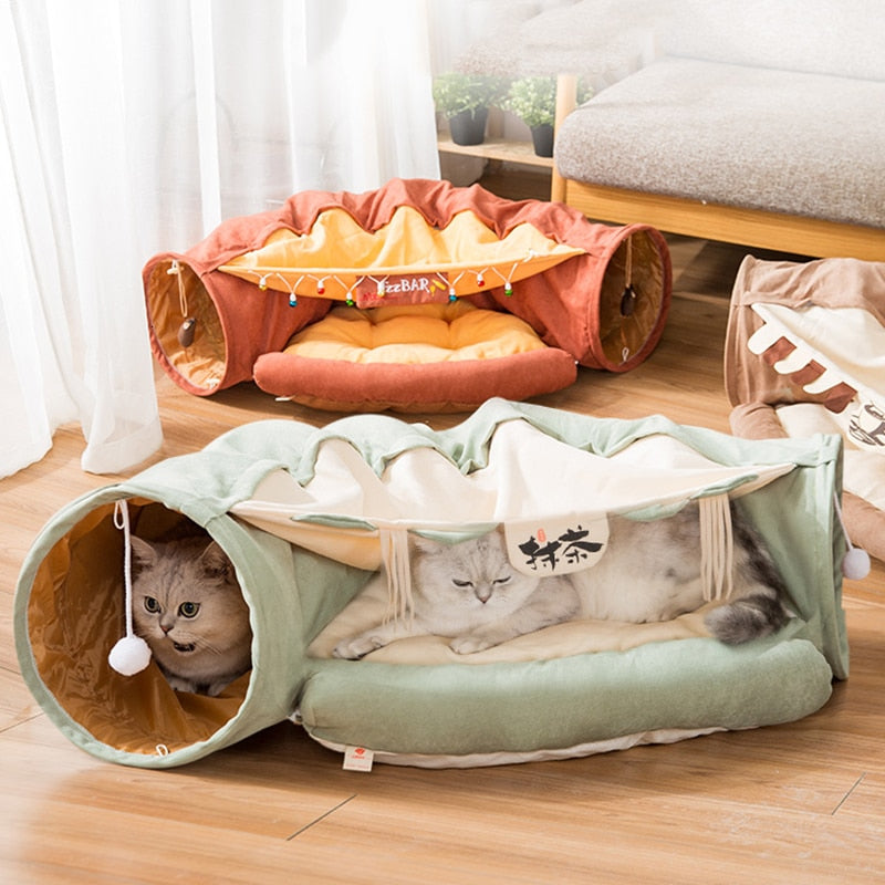 Funny Cat Tunnel Bed Collapsible Crinkle Pet Tent Kitten Puppy Ferrets Rabbit Interactive Toys 2 Holes Tunnel Pet Cat Nest