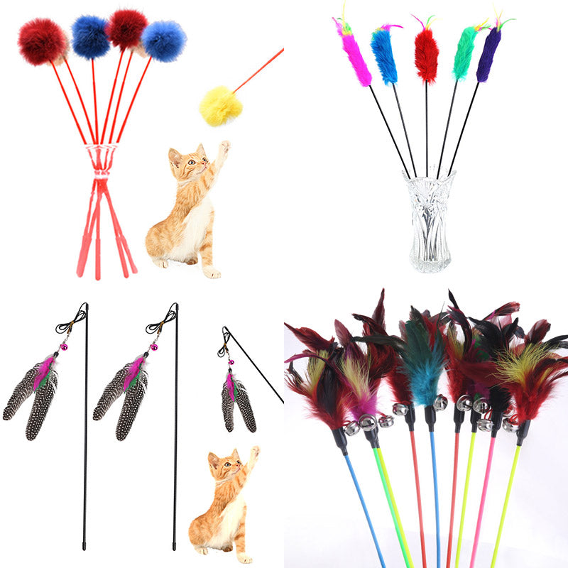 Hot Cat Plush Toy Feather Plastic Ball Funny Cat Stick Colorful Feathers Funny Pet Interactive Toys Cat Teaser