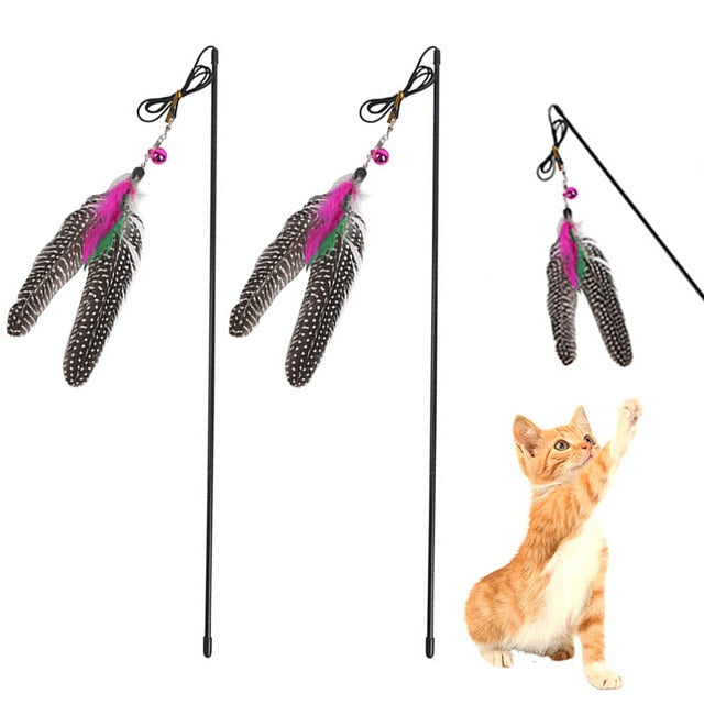 Hot Cat Plush Toy Feather Plastic Ball Funny Cat Stick Colorful Feathers Funny Pet Interactive Toys Cat Teaser