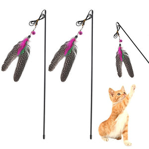 Hot Cat Plush Toy Feather Plastic Ball Funny Cat Stick Colorful Feathers Funny Pet Interactive Toys Cat Teaser