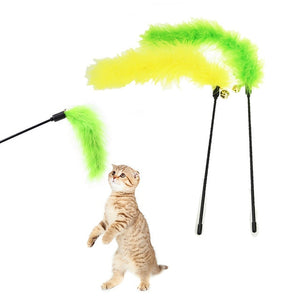 Hot Cat Plush Toy Feather Plastic Ball Funny Cat Stick Colorful Feathers Funny Pet Interactive Toys Cat Teaser