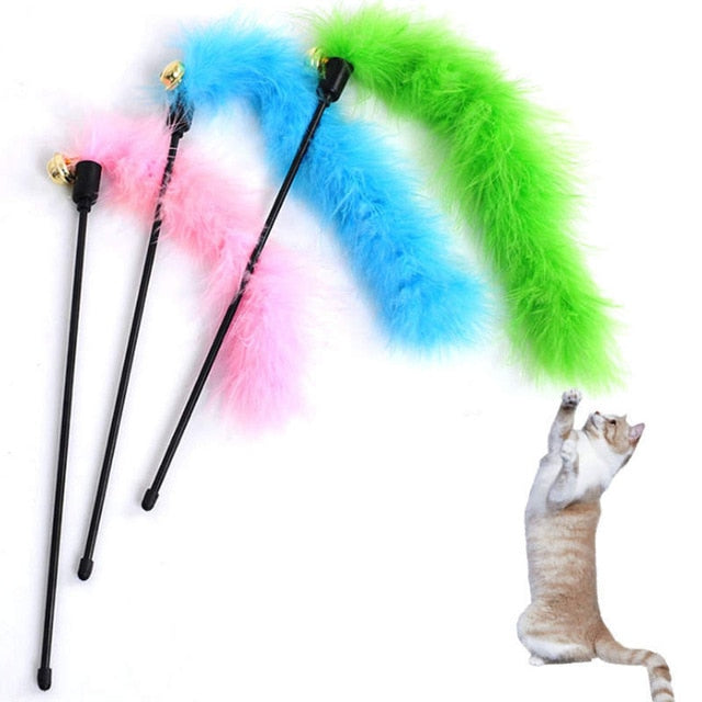 Hot Cat Plush Toy Feather Plastic Ball Funny Cat Stick Colorful Feathers Funny Pet Interactive Toys Cat Teaser