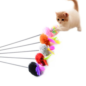 Hot Cat Plush Toy Feather Plastic Ball Funny Cat Stick Colorful Feathers Funny Pet Interactive Toys Cat Teaser