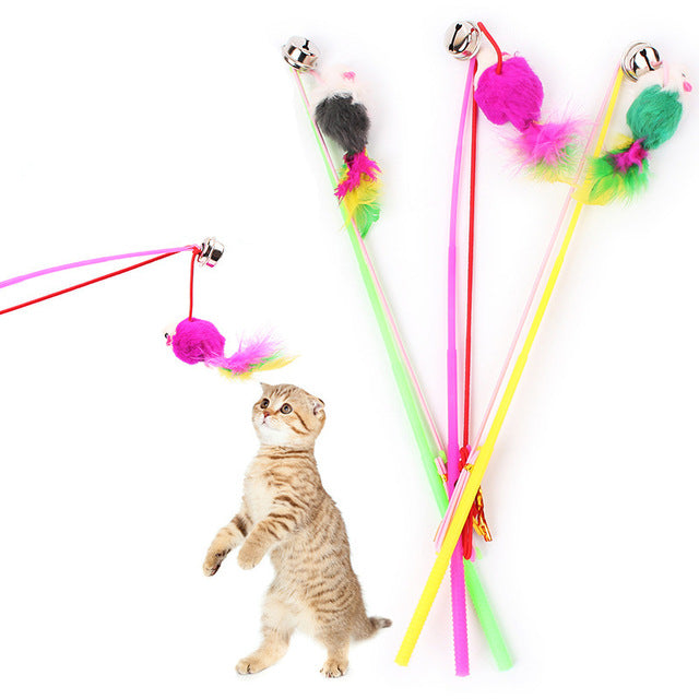 Hot Cat Plush Toy Feather Plastic Ball Funny Cat Stick Colorful Feathers Funny Pet Interactive Toys Cat Teaser