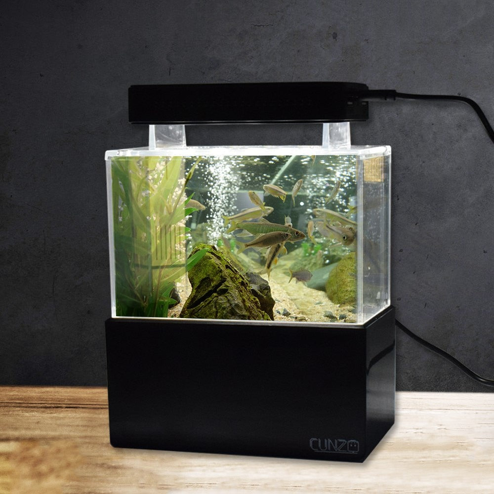 LED Lihgt Aquarium Mini Fish Tank with Blue Desktop Betta Fish Bowl Aquario Fish Tanks with Water Filtration LED Quiet Air Pump
