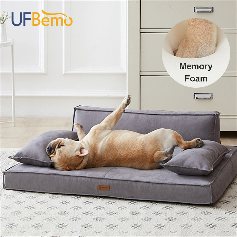 UFBemo Luxury Dog Couch Sofa Cat Bed Memory Foam for Puppy Pets Waterproof Solid for Small Large Dogs Removable Cover Suede