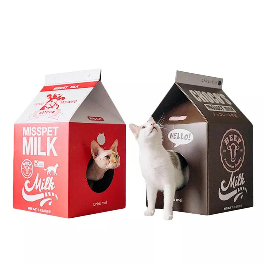 Cute Carton Milk Box Shape Cat Toys Cat Scratch Board Corrugated Paper House Cage for For Puppy Pet cat Scratching Accessories