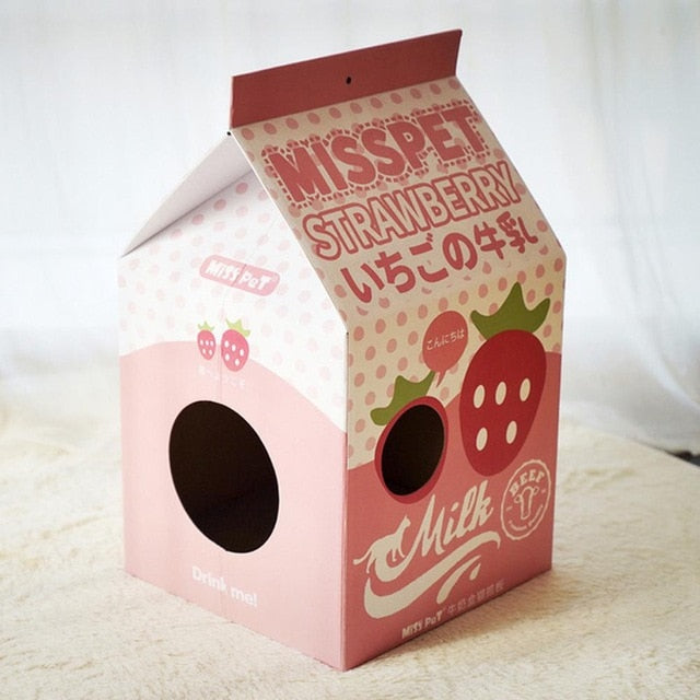 Cute Carton Milk Box Shape Cat Toys Cat Scratch Board Corrugated Paper House Cage for For Puppy Pet cat Scratching Accessories