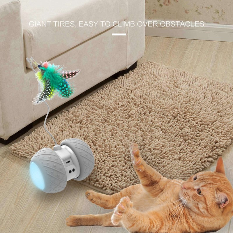 Cat Auto Feather Toy USB Rechargeable Automatic Electric Teasing Toys LED Glowing Car Toy With Feather For Cats