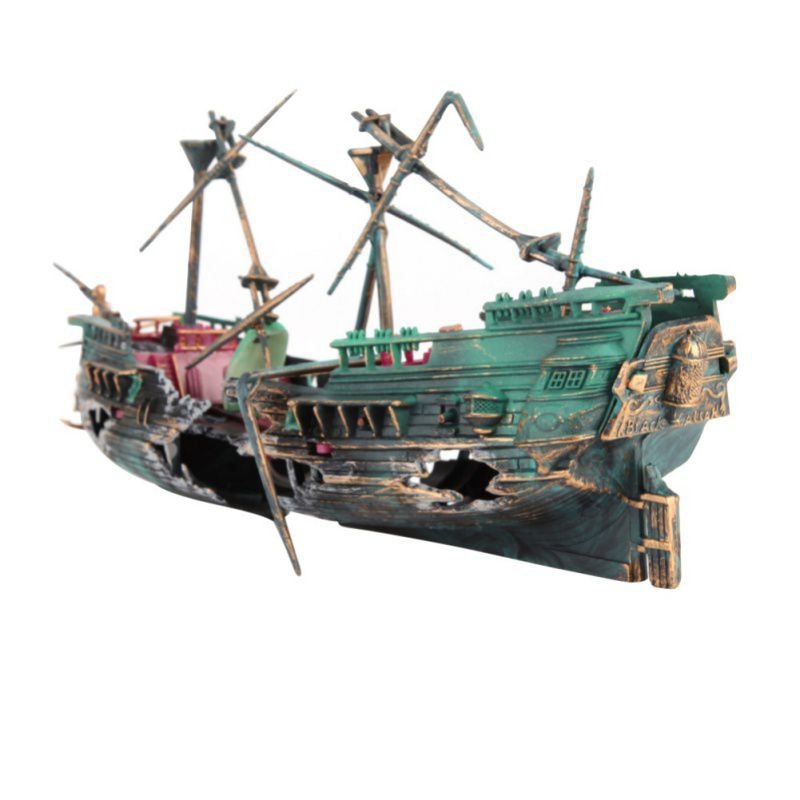 Large Broken Boat Shape Aquarium Decoration Fish Tank Separated Sunk Shipwreck Floating Wreck  Aquarium Ornaments
